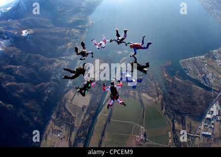 Switzerland, Canton Ticino, parachuting Stock Photo