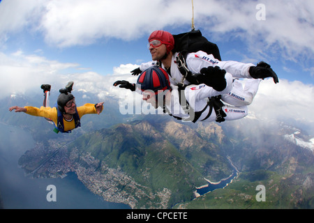 Switzerland, Canton Ticino, parachuting Stock Photo