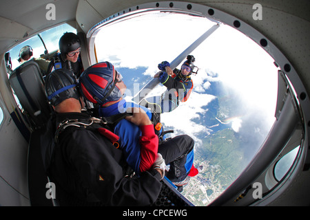 Switzerland, Canton Ticino, parachuting Stock Photo