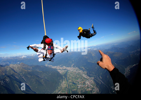 Switzerland, Canton Ticino, parachuting Stock Photo