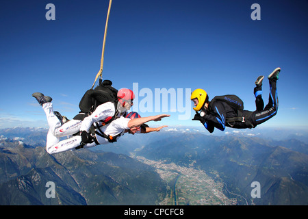 Switzerland, Canton Ticino, parachuting Stock Photo