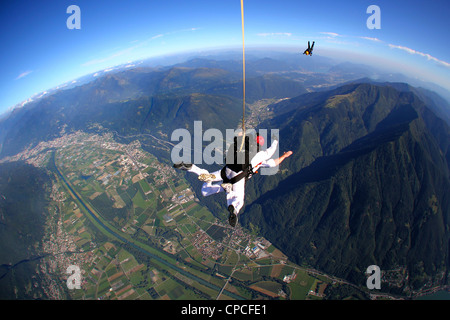 Switzerland, Canton Ticino, parachuting Stock Photo