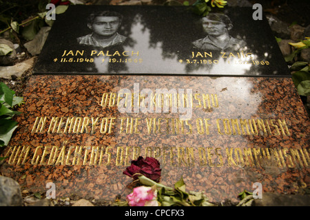 Memorial to Jan Palach and Jan Zajic, students who died demonstrating against the Soviet occupation of Czechoslovakia, Prague. Stock Photo