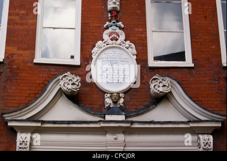 Commemorative plaque to Sir Cloudesley Shovell on the Corn Exchange, Rochester, Kent, England Stock Photo