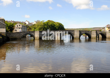 Seven Arch stone  bridge crossing the river Teifi at Cardigan town Abertefi Wales Cymru UK GB Stock Photo