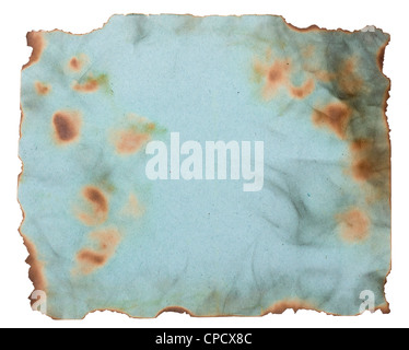 Burnt the fire of blue rough cardboard sheet isolated texture background Stock Photo