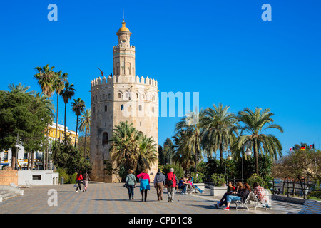 Spain, Andalusia, Seville, Torre del Oro on waterfront Stock Photo