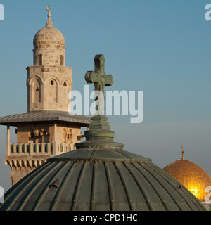 Ecce Homo dome, minaret and Dome of the Rock, Jerusalem, Israel, Middle East Stock Photo