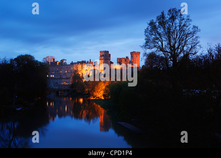 Warwick Castle floodlit at Dusk. Warwickshire. England. UK. Stock Photo