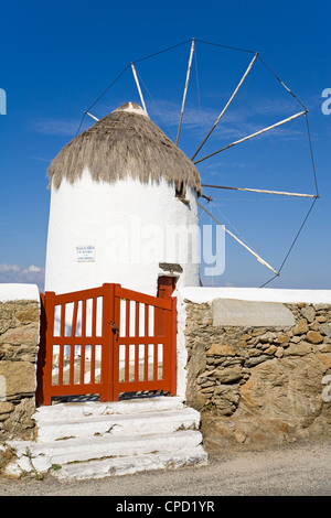 Bonis Windmill at the Folklore Museum in Mykonos Town, Island of Mykonos, Cyclades, Greek Islands, Greece, Europe Stock Photo