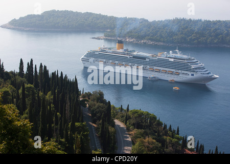Cruise ship moored near Lokrum Island, near Dubrovnik, Dalmatia, Croatia, Europe Stock Photo