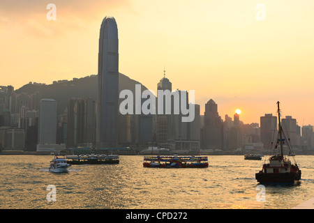 Star Ferry crossing Victoria Harbour towards Hong Kong Island, Hong Kong, China, Asia Stock Photo