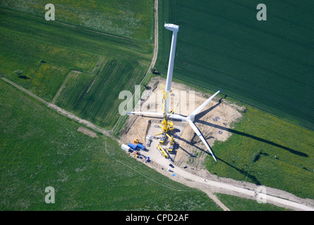 Aerial view of wind turbine assembly, Lorraine region, France Stock Photo
