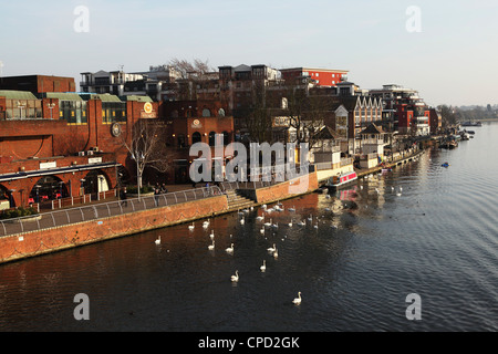 Riverside pubs and bars during late afternoon by the River Thames at Kingston-upon-Thames, a suburb of London, England, UK Stock Photo