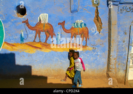 Nubian painted village near Aswan, Egypt, North Africa, Africa Stock Photo