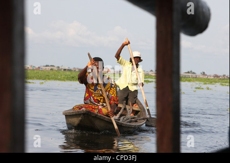 Boat near Ganvie lake village on Nokoue Lake, Benin, West Africa, Africa Stock Photo