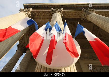 French flags outside the Pantheon, Paris, France, Europe Stock Photo