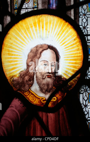 Jesus in stained glass in Saint-Etienne-du-Mont church, Paris, France, Europe Stock Photo