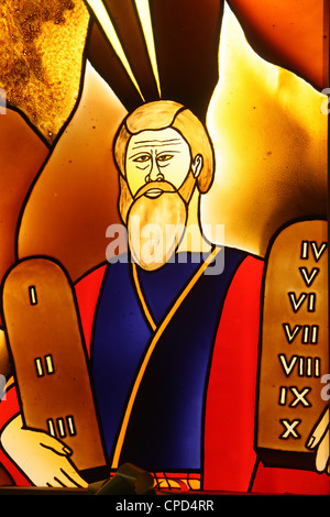 Stained glass of Moses, Lome, Togo, West Africa, Africa Stock Photo