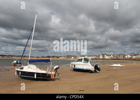 boats on beach at low tide Elie Fife Scotland May 2012 Stock Photo