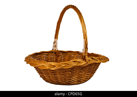 Wicker basket isolated on white background, closeup Stock Photo