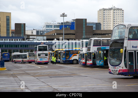 rows of busses at Glasgow Buchanan street bus station Scotland UK Stock Photo