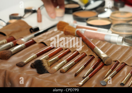 Professional make up artist set of brushes and powders Stock Photo