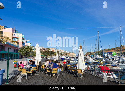 Waterfront cafe in the Marina, Albufeira, Algarve, Portugal Stock Photo