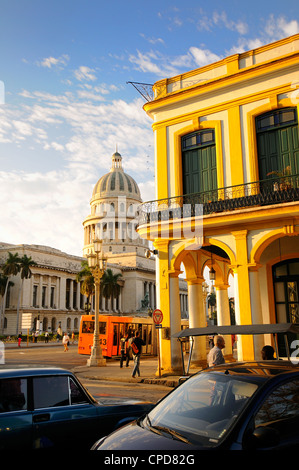 View of Havana street with Capitol building in the background Stock Photo
