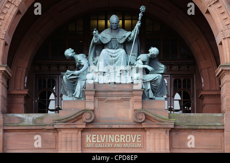 Bronze sculpture of St Mungo the patron saint of Glasgow at the Kelvingrove Art Gallery and Museum, Scotland, UK Stock Photo