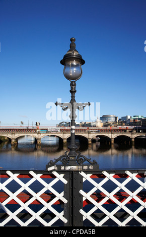 old lamp detail on south portland street suspension bridge over the river clyde Glasgow Scotland UK Stock Photo