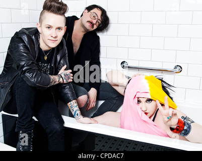 London, UK - January 31, 2012: portrait of the pop group gossip in a bathroom at London, UK on january 31th, 2012 Stock Photo