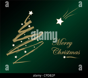 Merry Christmas greetings in gold on green background Stock Photo