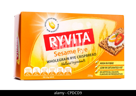 Packet of Ryvita Sesame Rye Wholegrain Crispbread, cutout. Stock Photo
