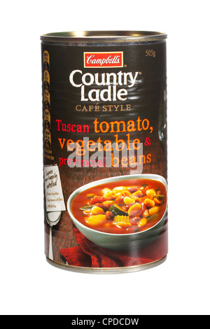 Can of Campbells Country Ladle Cafe Style Tuscan tomato, vegetable and provincial beans soup. Stock Photo