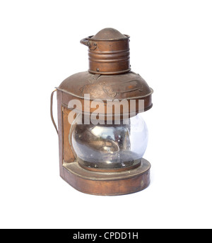 Old brassy ship lantern on white Stock Photo