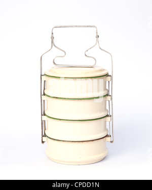 Metal Tiffin, Food Container On White Background Stock Photo