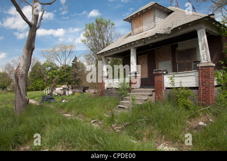 Boarded up abandoned house in Detroit, Michigan Stock Photo