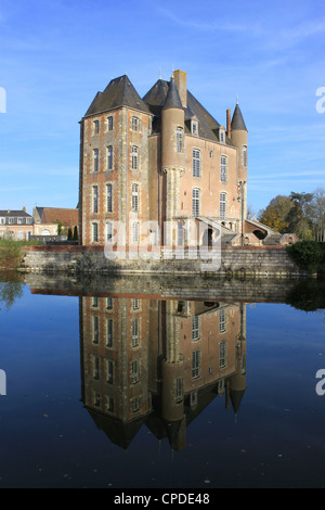 a medieval castle with its moats, towers and dungeon Stock Photo - Alamy