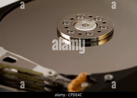 platter of open hard disk drive revealed Stock Photo