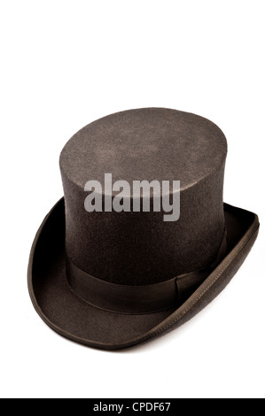 black antique felt top hat isolated on white Stock Photo - Alamy