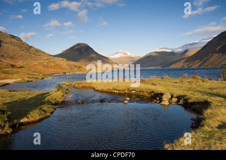 Wastwater, Yewbarrow, Great Gable and Scafell Pike in the distance, Wasdale, Lake District National Park, Cumbria, England, UK Stock Photo