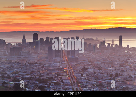 City skyline viewed from Twin Peaks, San Francisco, California, United States of America, North America Stock Photo