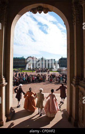 Actors in period dress at the Zwinger Palace, Dresden, Saxony, Germany, Europe Stock Photo