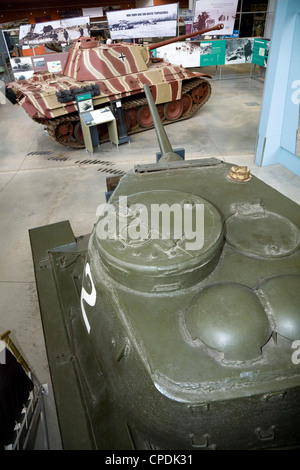 Top of T34 Soviet T-34 / 85 tank & German Second World War / WW2 / WWII 'Panther' tank. The Tank Museum, Bovington, Dorset UK Stock Photo