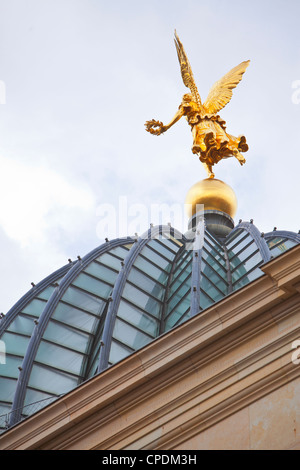 Golden statue on top of the Cathedral, Dresden, Saxony, Germany, Europe Stock Photo