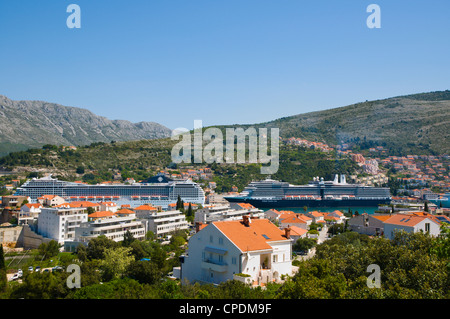 Cruise ships in between Babin Kuk peninsula and Gruz district Dubrovnik city Dalmatia Croatia Europe Stock Photo