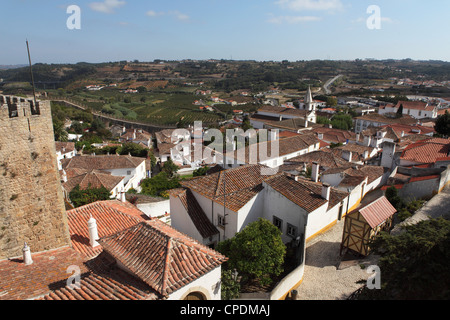 Rooftops in the medieval walled town known as The Wedding City, Obidos, Estremadura, Portugal, Europe Stock Photo