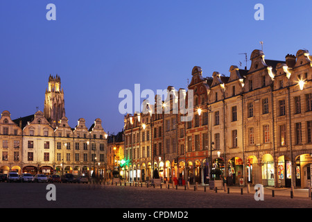 Flemish Baroque architecture at night on the Petite Place (Place des Heros), Arras, Nord-Pas de Calais, France, Europe Stock Photo