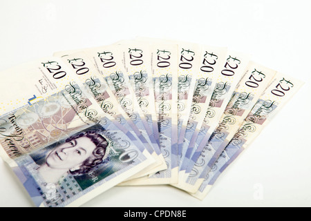 20 or twenty pound notes Stock Photo